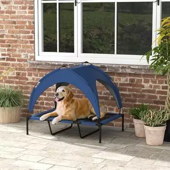 Pawhut Erh&ouml;htes Hundebett mit Baldachin, Oxford, blau, 106x76x94cm