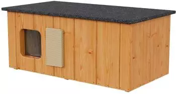 QLS Katzenhaus aus Holz (Teak) mit Vorraum, isoliert, 86x47x37cm (11362)