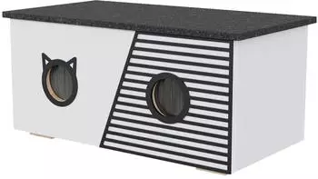 QLS Katzenhaus Outdoor XXL isoliert wetterfest mit Vorhang, wei&szlig;, 85x45x37,5cm