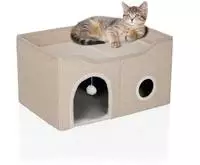 Katzenhaus / Katzenh&ouml;hle Pawy Eb Eckig / Faltbar Mit Spielzeug Beige Hjh Living