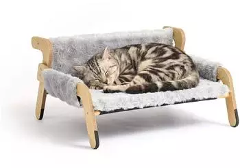 Relaxdays Erh&ouml;htes Katzenbett mit Pl&uuml;sch, grau/hellbraun (10053752_111)