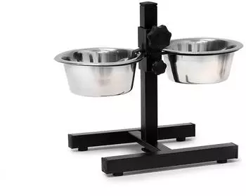 Relaxdays Home Sweet Hund Deluxe M, Hundebox Sitzhocker mit Tierh&ouml;hle & Doppelnapf h&ouml;henverstellbar