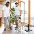 Relaxdays Home Sweet Hund Deluxe M, Hundebox Sitzhocker mit Tierhöhle & Doppelnapf höhenverstellbar
