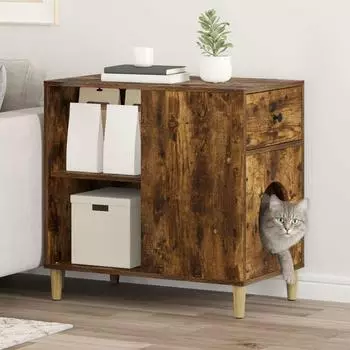 vidaXL Katzenhaus Holzwerkstoff, räuchereiche, 72x42,5x70cm (8000685)