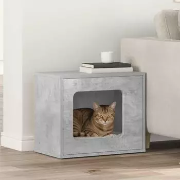 vidaXL Katzenhaus betongrau 51x30x42,5cm Holzwerkstoff (8000647)