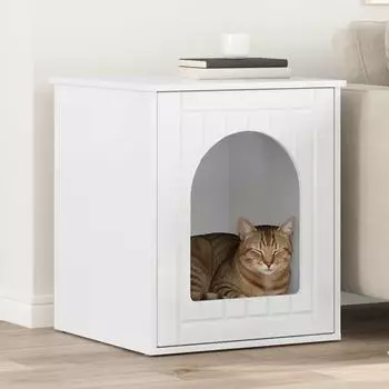 vidaXL Katzenhaus Holzwerkstoff glänzend weiß 53x52x62cm (8000711)