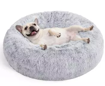 Feandrea Noemi Rundes Hundebett / Katzenbett, Pl&uuml;sch, grau, &Oslash;70cm (PGW039G01)