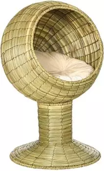 Pawhut Katzenh&ouml;hle mit Kissen und abnehmbarem Sockel, erh&ouml;htes Design, gelb (41x41x71,5cm)