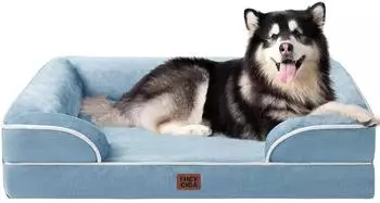 LuxusKollektion Orthop&auml;disches Hundebett XXL 132x104cm Memory Foam, hellblau, waschbar, wasserdicht