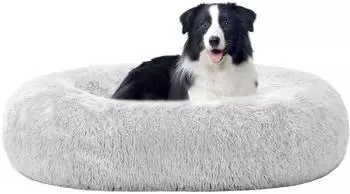 LuxusKollektion Hundebett orthopädisch, rund (Donut), hellgrau, 90cm Ø