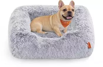 Feandrea Hundebett mit erh&ouml;hten R&auml;ndern, abnehmbarem Bezug, 71x55x18cm, ombr&eacute; grau