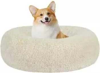 LuxusKollektion Rundes Hundebett Donut orthopädisch, Plüsch, beige, 70cm Ø
