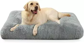LuxusKollektion Hundebett Pl&uuml;sch grau 90x60cm, waschbar, rutschfest