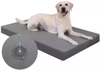 LuxusKollektion Orthopädisches Hundebett L, grau, wasserdicht, Lederoptik (104x68x8cm)