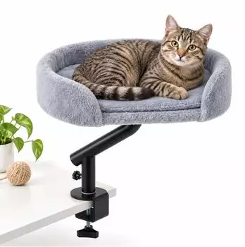 Relaxdays Katzenbett für Schreibtisch, 360° drehbar, grau/schwarz