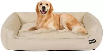 LuxusKollektion Hundebett mit erh&ouml;htem Rand, abnehmbar & waschbar, beige, 110x86x26cm