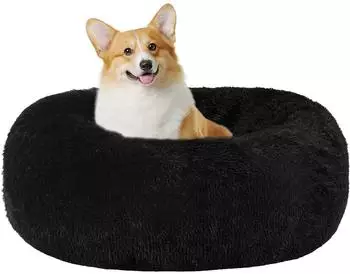 LuxusKollektion Orthopädisches Hundebett Donut, rund, schwarz, 70cm Ø