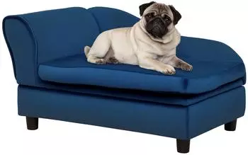 Pawhut Haustiersofa mit Stauraum, Pl&uuml;schbezug, blau, bis 15kg (D04-140V01BU)