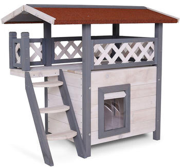 Dibea Katzenhaus Lodge 77x50x73cm grau wei&szlig;