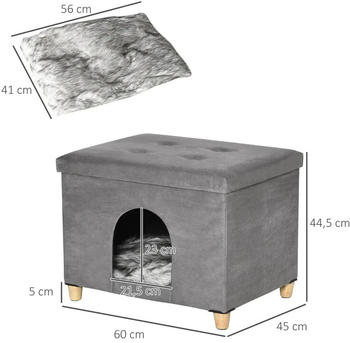 Pawhut 2-IN-1 Katzenhöhle und Fußhocker klappbar 60x45x44,5cm grau