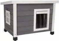 Kerbl - Katzenhaus Rustica Katzenh&uuml;tte Holz Wei&curren;/grau Plexiglasfenster Katzenvilla