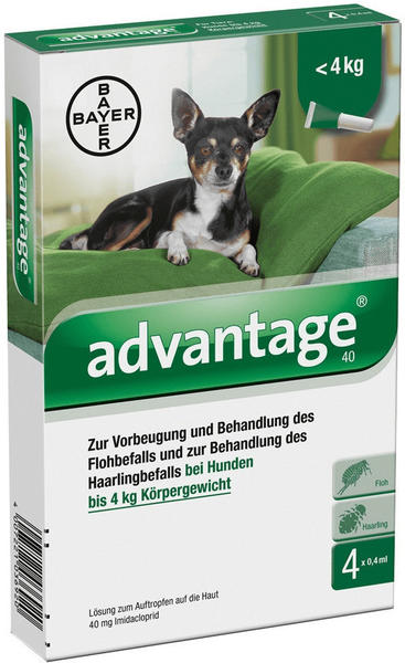 Advantage Hund 40 für Hunde bis 4 kg 4 Pipetten Test ❤️ Testbericht.de Mai  2022
