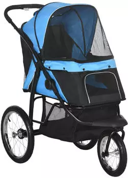 Pawhut Hundebuggy mit Stauraum + Ablagekorb blau