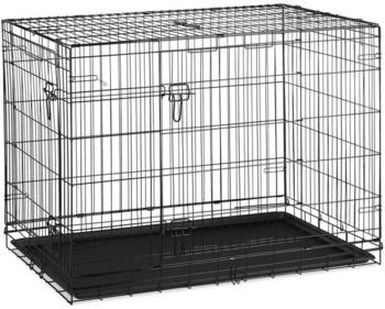 Relaxdays Hundekäfig für Zuhause faltbar Stahl Gitterbox mit Wanne Kennel 79x108x72 cm schwarz (10030966_1252)