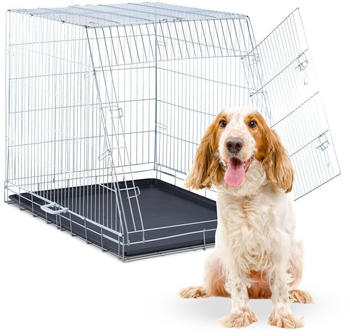 Relaxdays Hundekäfig zuhause & Auto HBT: 83 x 75 x 109 cm Faltbare Hundebox mit Boden & Tür Griff Stahl Silber