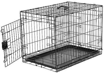 AmazonBasics Zusammenklappbarer Hundek&auml;fig Metalldraht mit Bodenschale Einzelt&uuml;r Schwarz L 76 x B 48 x H 53 cm