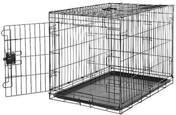 AmazonBasics Zusammenklappbarer Hundek&auml;fig Metalldraht mit Bodenschale Einzelt&uuml;r schwarz L 91 x B 58 x H 64 cm