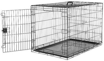 AmazonBasics Zusammenklappbarer Hundek&auml;fig Metalldraht mit Bodenschale Einzelt&uuml;r Schwarz L 122 x B 76 x H 83 cm