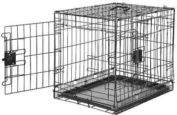 AmazonBasics Zusammenklappbarer Hundek&auml;fig Metalldraht mit Bodenschale Doppelt&uuml;r Schwarz L 61 x l 46 x H 51 cm