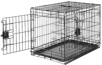 AmazonBasics Zusammenklappbarer Hundek&auml;fig Metalldraht mit Bodenschale Doppelt&uuml;r schwarz L 76 x B 48 x H 53 cm