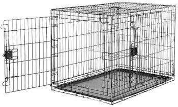 AmazonBasics Zusammenklappbarer Hundek&auml;fig Metalldraht mit Bodenschale Doppelt&uuml;r Schwarz L 107 x B 71 x H 76 cm