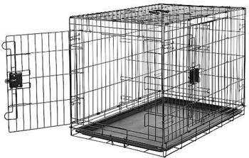 AmazonBasics Zusammenklappbarer Hundek&auml;fig Metalldraht mit Bodenschale Doppelt&uuml;r Schwarz L 91 x B 58 x H 64 cm