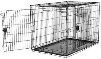 AmazonBasics Zusammenklappbarer Hundek&auml;fig Metalldraht mit Bodenschale Doppelt&uuml;r Schwarz L 122 x B 76 x H 83 cm