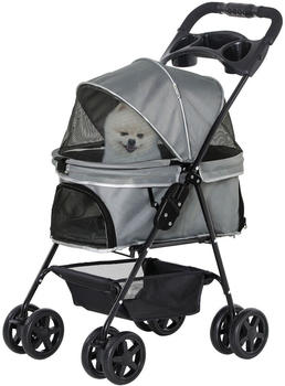 Pawhut Hundewagen mit Becherhalter grau