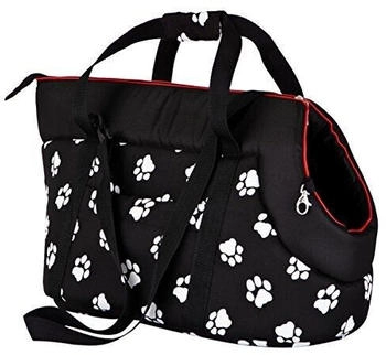 HobbyDog Tragetasche für Hunde und Katzen 27 x 25 x 43 cm schwarz mit Pfoten (TORCWL3)