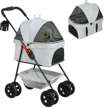 Pawhut Hundewagen 3 in 1 Hundebuggy Faltbar Hundebox, klappbar Transporttasche