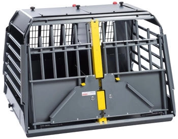 Kleinmetall ® Hundetransportbox VarioCage Doppelbox XL, ca. B99/H71,5/T81-103 cm, Dunkelgrau, Gelb