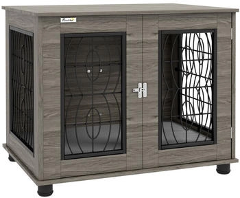 Pawhut Hundebox f&uuml;r Zuhause, Hundehaus mit Kissen, Verschlie&szlig;bare Vordert&uuml;r Grau