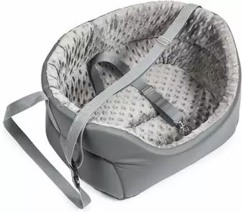 BOUTIQUE ZOO Hunde Autositz S 39 x 32 cm Grau Kunstleder und Plüsch Stoff