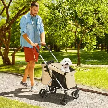 Pawhut Hundewagen klappbar bis 10 kg beige