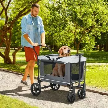 Pawhut 2 in 1 Hundewagen klappbar bis 30 kg grau
