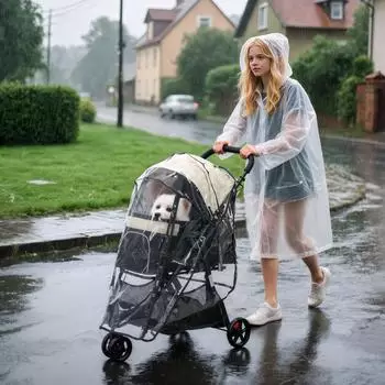 Pawhut 2 in 1 Hundewagen mit Regenschutz beige