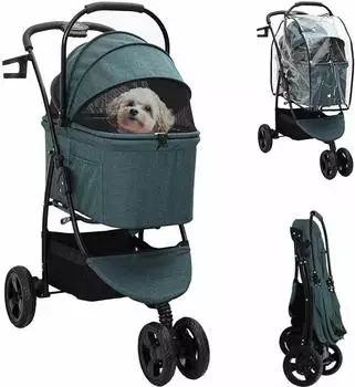 vidaXL Faltbarer Haustierwagen gr&uuml;n, Polyester, 78x54x101cm (42012438)