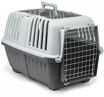 Lionto Hundetransportbox aus Kunststoff mit Metallgitter 58,5x35,5x40 cm grau