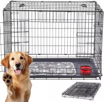 Arebos Hundebox klappbar, 2 Türen, 63x45x51cm, Rollen