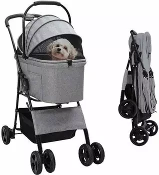 vidaXL Faltbarer Haustierwagen grau, Polyester, 81x47x99cm (42012436)